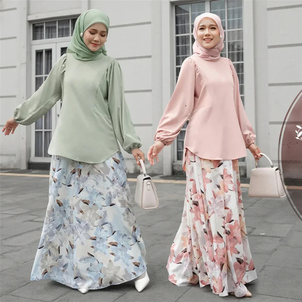 Elegante moslimvrouwen bloemenprint hoge taille A-lijn rok Turkije Arabische lange maxi-jurk middellange Dubai islamitische rokkleding