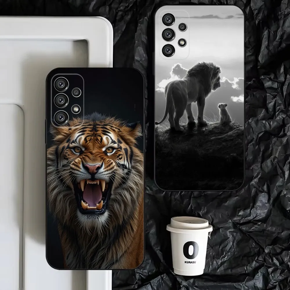 Tiger Lion King  Phone Case For Samsung S25,S24,S23,S22,S21,S20,S10,Ultra,Plus,Lite,FE,Soft Silicone Black Cover