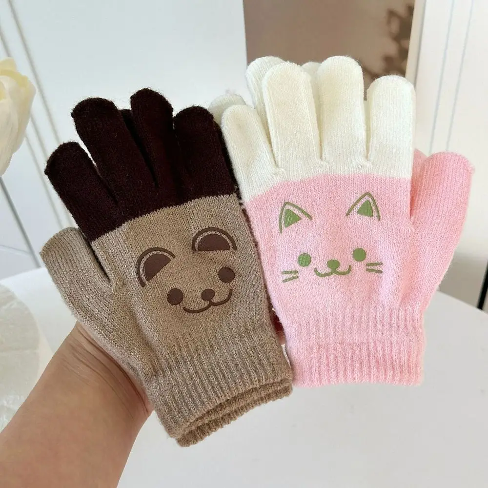 

Cartoon Bear Kids Gloves Winter Warm Knitted Knitting Mittens Korean Style Full Finger Gloves for 4-8 Year Old Baby Boys Girls