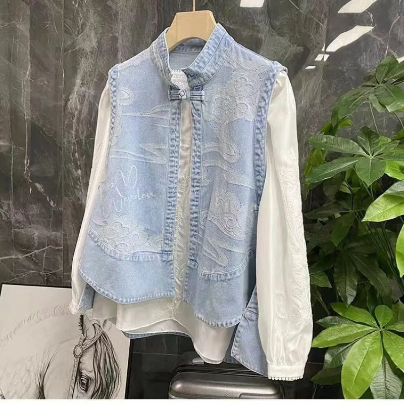 Fashion Chinese Denim Vest Infrared Loose Summer Large Size Thin Outer Wear Vest Jacket New Reduce Age and Look Thin Temperament