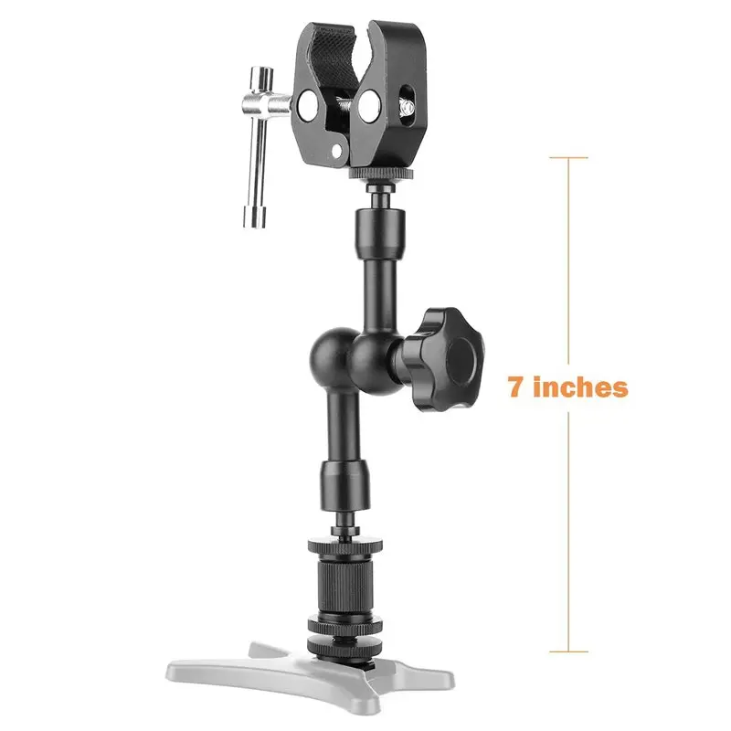 UISN 3X Magic Arm 7 Inch Articulating Friction Arm Super Clamp Adjustable Rod Clamp With 1/4 Inch And 3/8 Inch Thread