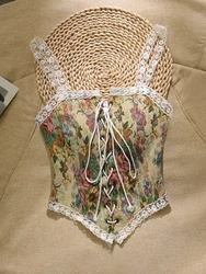 Summer Floral Embroidery Halter Tops Women Print Backless Sexy Vintage Camis Beach Party Korean Chic Casual High Street Clothing