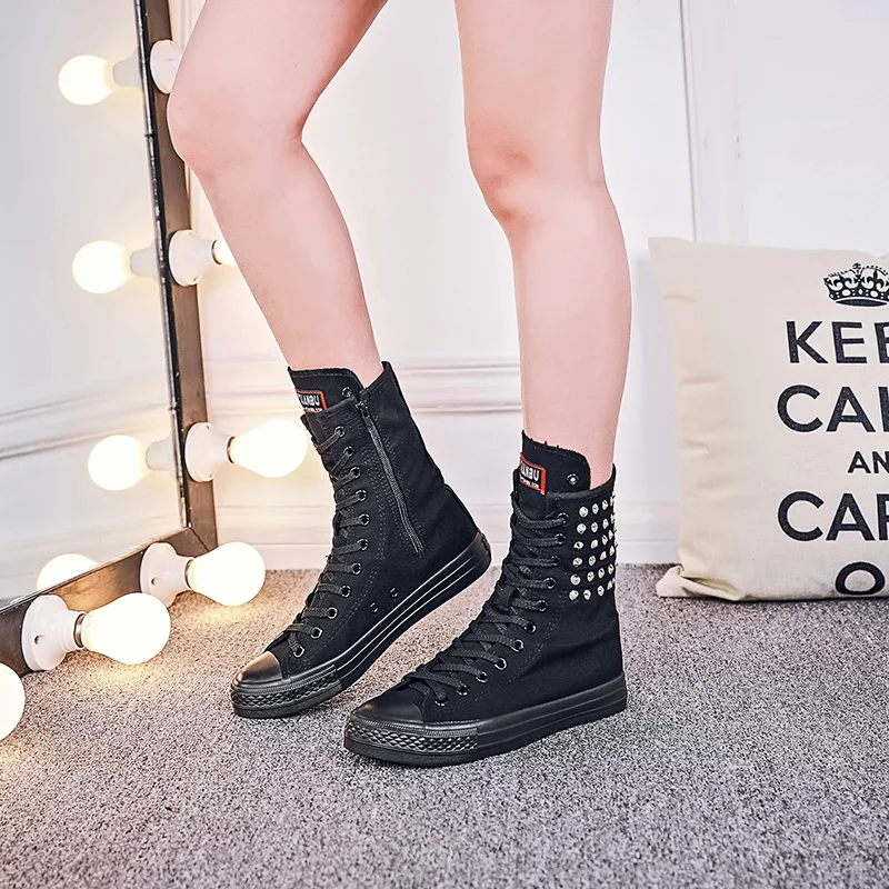 

Women Sneakers and Casual Shoes Fashion Rivet High Top Sneakers for Woman Street Style Canvas Shoes Designer Shoes Zapatos Mujer