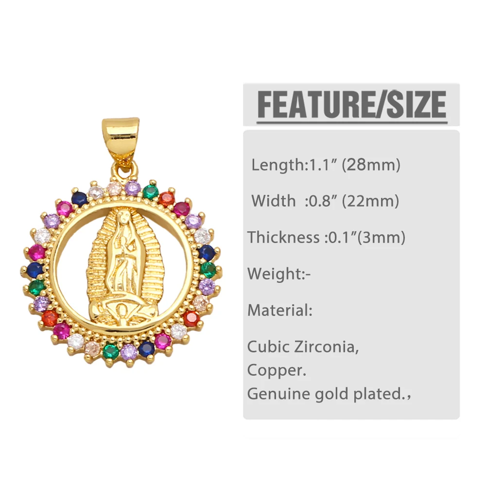 OCESRIO Trendy Multicolor Virgin Mary Copper Necklace Pendant CZ Gold Plated Cross DIY Handmade Jewelry Making Component pdta866