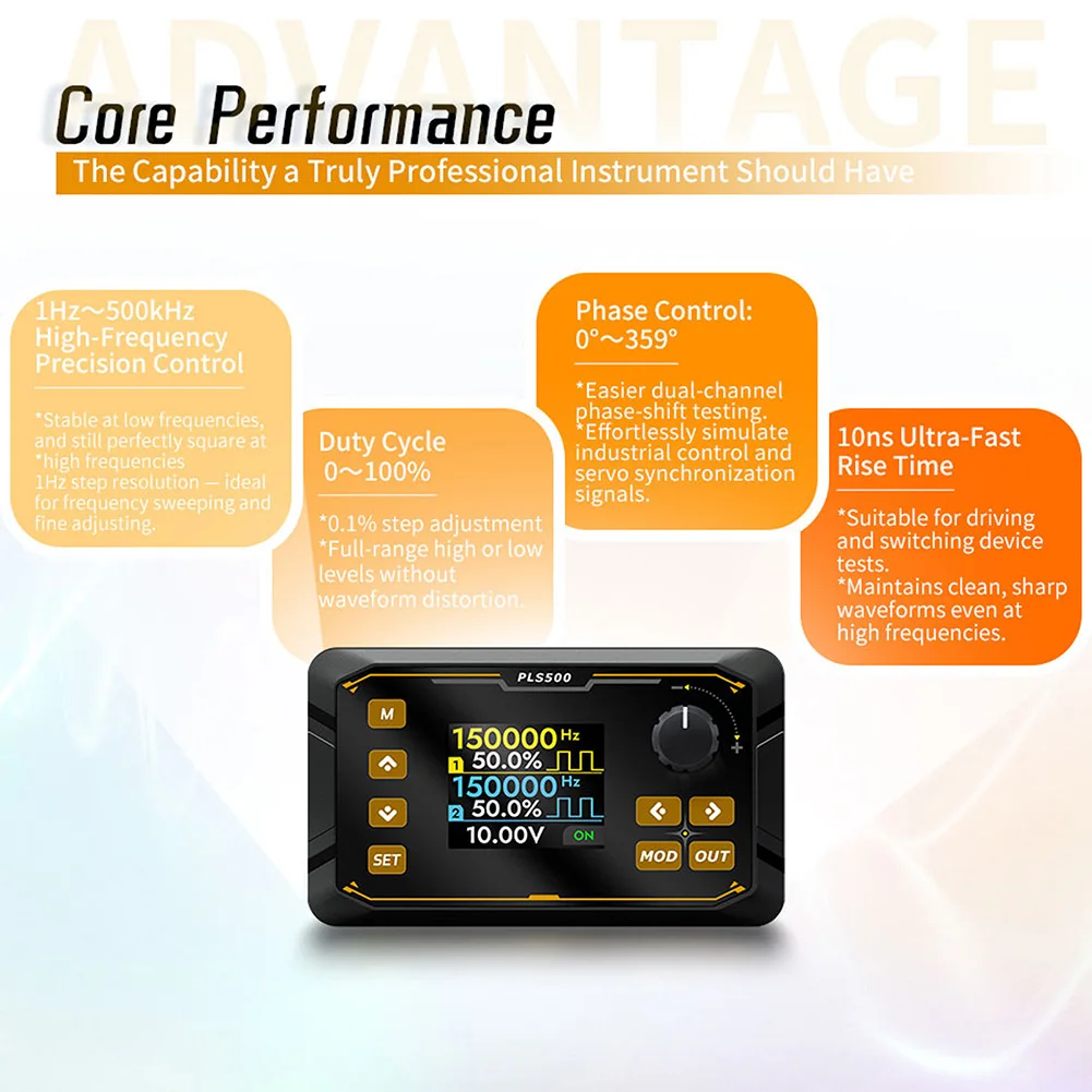 

Двухканальный генератор сигналов PLS500, DC5-24V, диапазон частот 1Гц-500кГц, контроль коэффициента заполнения 0,1% для тестирования электроники
