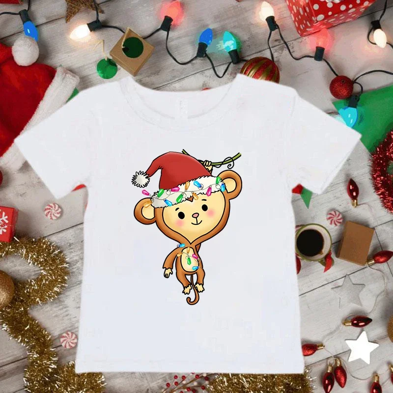 New Christmas Koala Lights Print Kids T-shirt Baby Boys Girls Short-sleeved Top Tees Cute Animals Tshirt Merry Christmas T Shirt