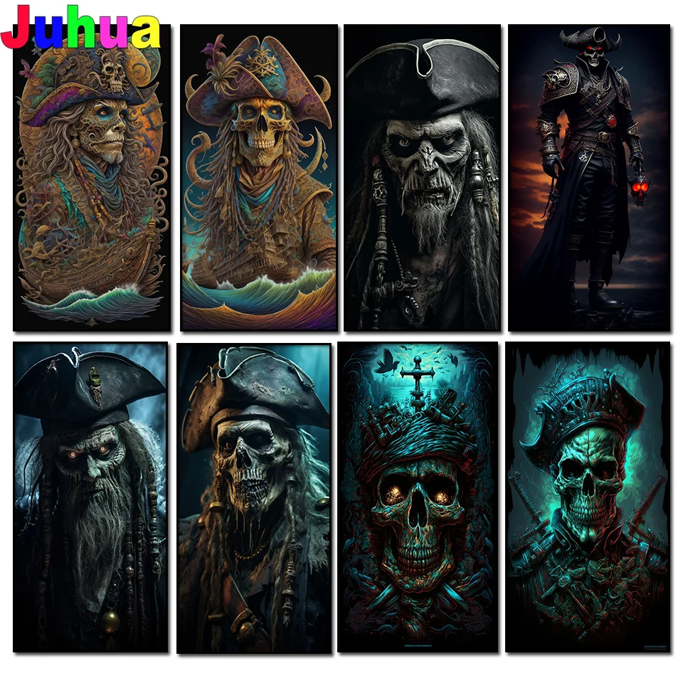 5D DIY Diamond Painting Zombie Pirate Rhinestone Darkness Skull Diamond Embroidery Art Mosaic Home Decoration Handmade Gift Kit