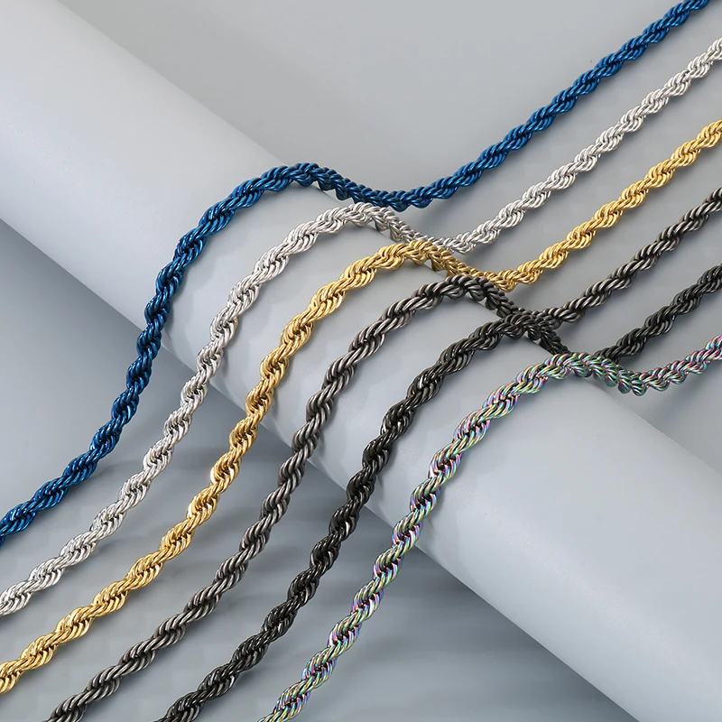 Ropes Long Necklace for Men Women,Stainless Steel Gold Color Twisted Rope Chain Collar,6mm Punk Basic Waterproof Jewelry