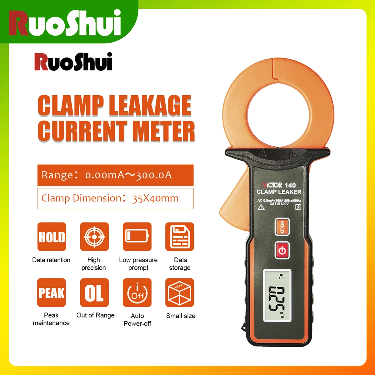 VICTOR 140 Factory Price Professional Leakage Current Tester Clamp Meter Large Caliber Clamp Leakage Current Meter 0.000mA-60A