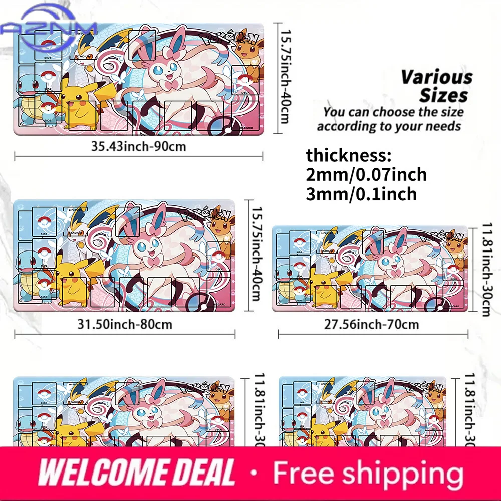 

Pokemon Sylveon Pikachu TCG Playmat, Anime Trading Card Game Mat with Zones, 2mm/3mm Thick Non-Slip Mouse Pad for CCG MTG