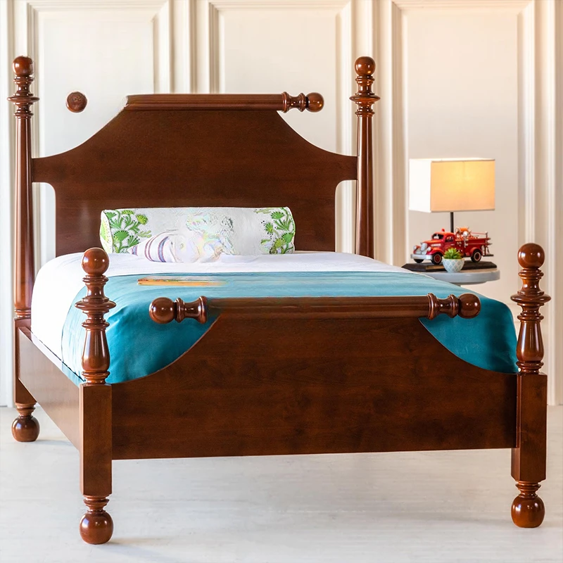 American children's bed/Neoclassical solid wood double bed/carved bed master bedroom wedding bed