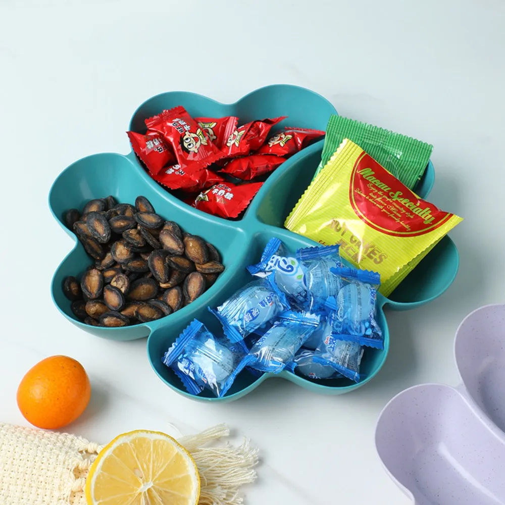 4-Compartment Appetizer Serving Platter Four Leaf Clover Shape Unbreakable Food Storage Tray Wheat Straw Snacks Serving Dish
