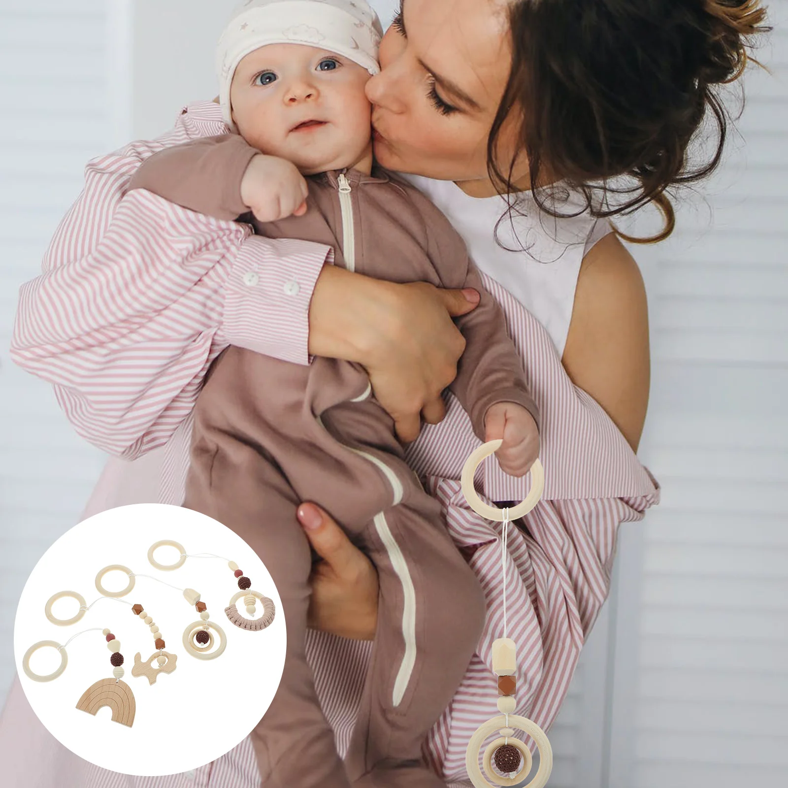 4 Pcs Baby Gym Toys Wooden Hanging Toys Baby Stroller Toys Nursery Decorations Baby Gym Wooden Toys Room Hanging Toys