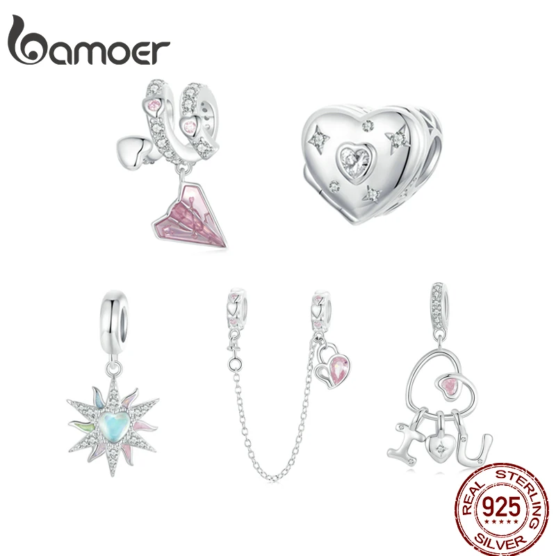 Bamoer 925 Sterling Silver Heart Propose Box Letter Love Pendant Colorful Sunshine Fit Bracelet DIY Necklace Jewelry