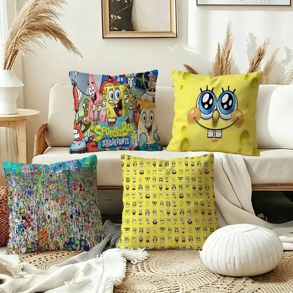 Cute S-Spongebobs Anime 45*45cm Cushion Cover Pillow Cover Decor Pillowcase Home Pillowcase for Couch Pillow