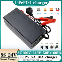 29.2V 24V 5A 10A Lifepo4 charger AC100-240V 8S 24V lithium iron phosphate battery pack high-power charger XT60 XT90 clamp