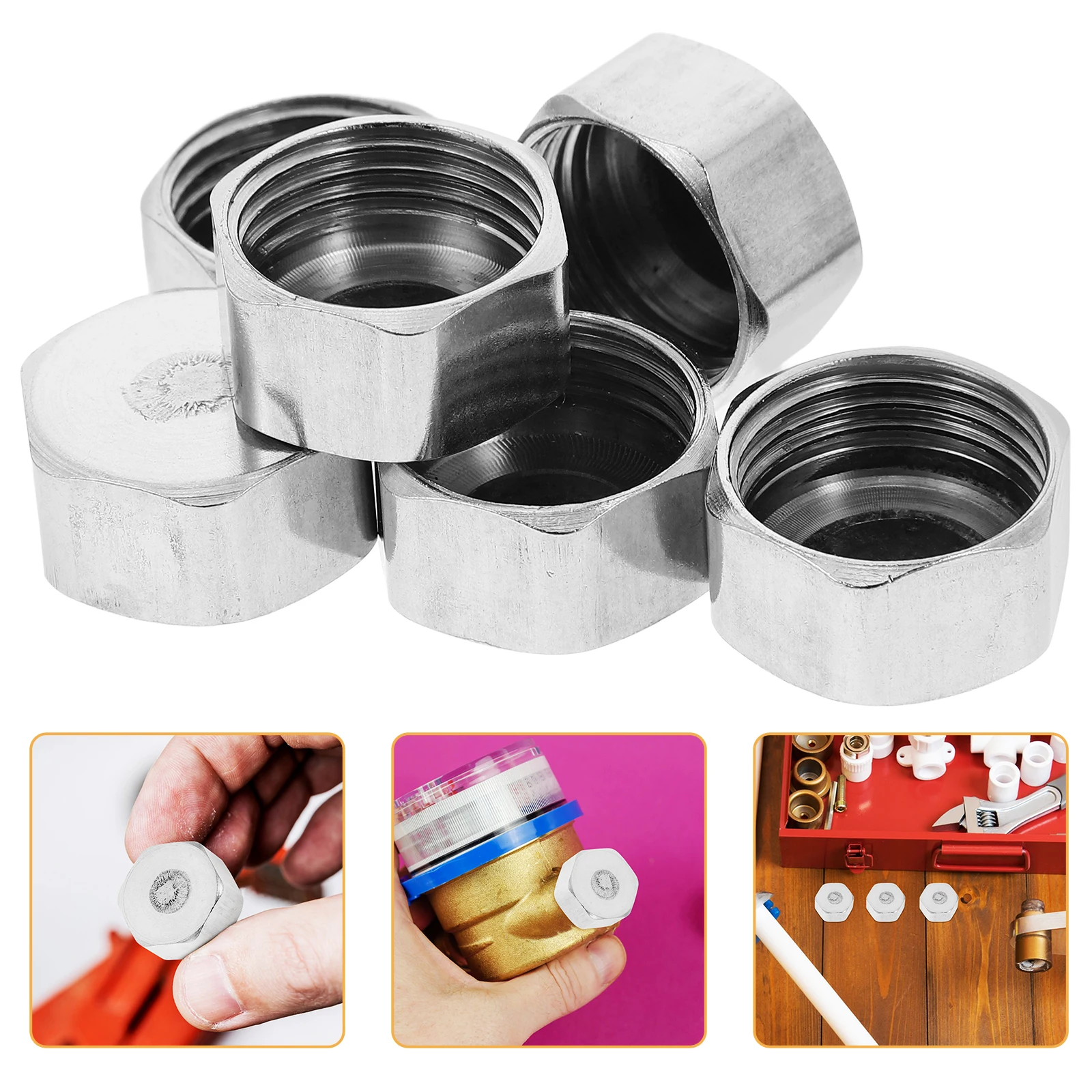 

6pcs Stainless Steel Pipe End Caps Internal Thread Hexagonal Tubing Connector Water Hose Cap Sprinkler Plug For Garden Radiator