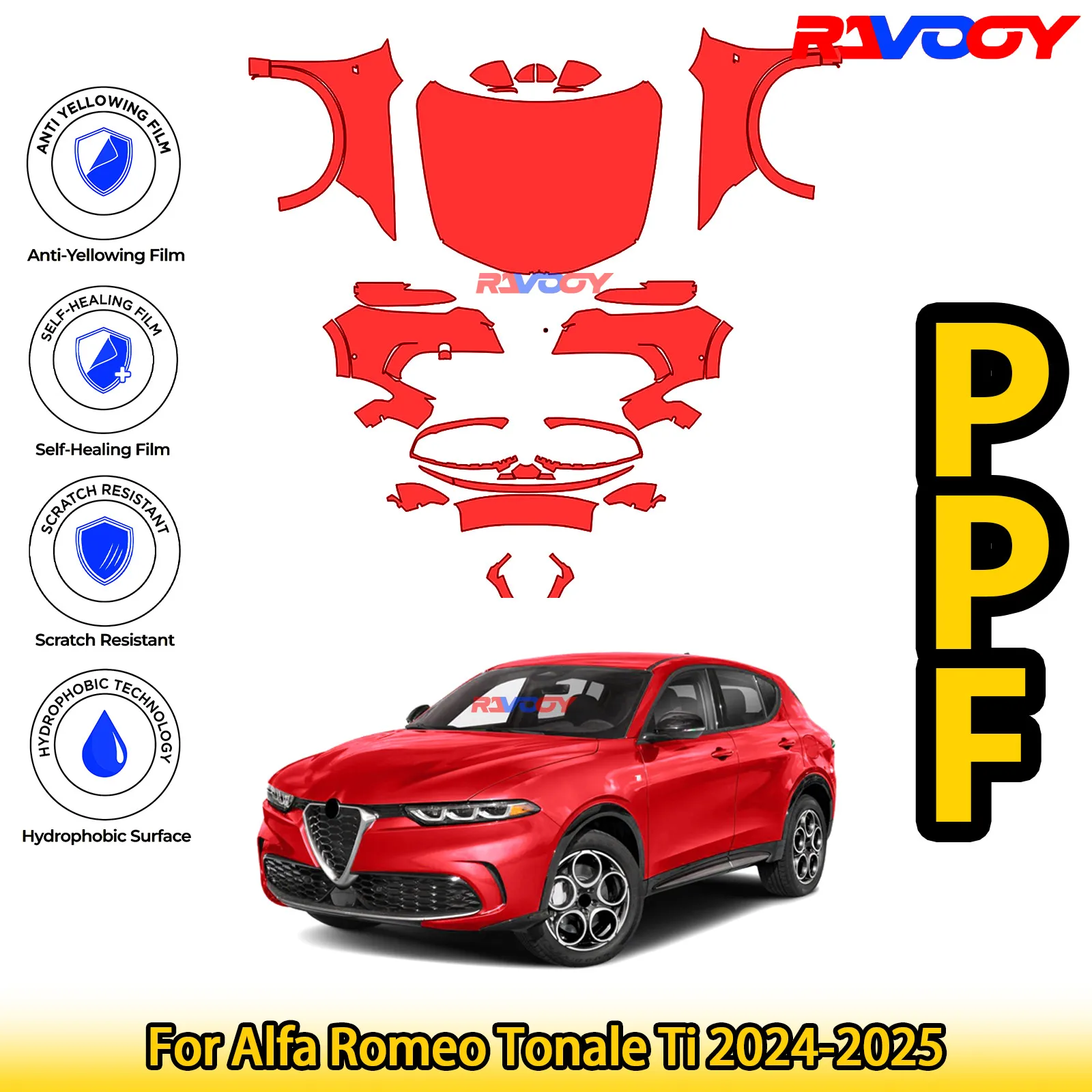

Для Alfa Romeo Tonale Ti 2024-2025 глянцевая матовая черная предварительно вырезанная передняя защитная пленка PPF Kit