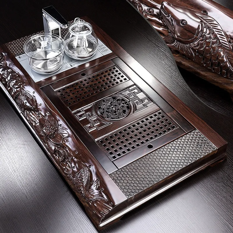 Ebony solid wood tea tray set Household four-in-one automatic kung fu large tea table purple sand