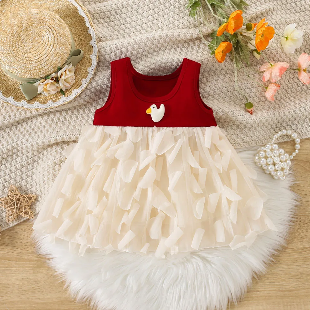 Summer New Little Duck Sleeveless Leaf Yarn Skirt Sleeveless Splicing Small Skirt Fashion Style Tank Top Skirt Princess Skirt