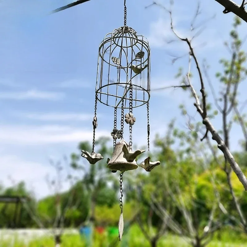 Outdoor garden retro cast iron bell wind chime American courtyard home wall pendant outdoor