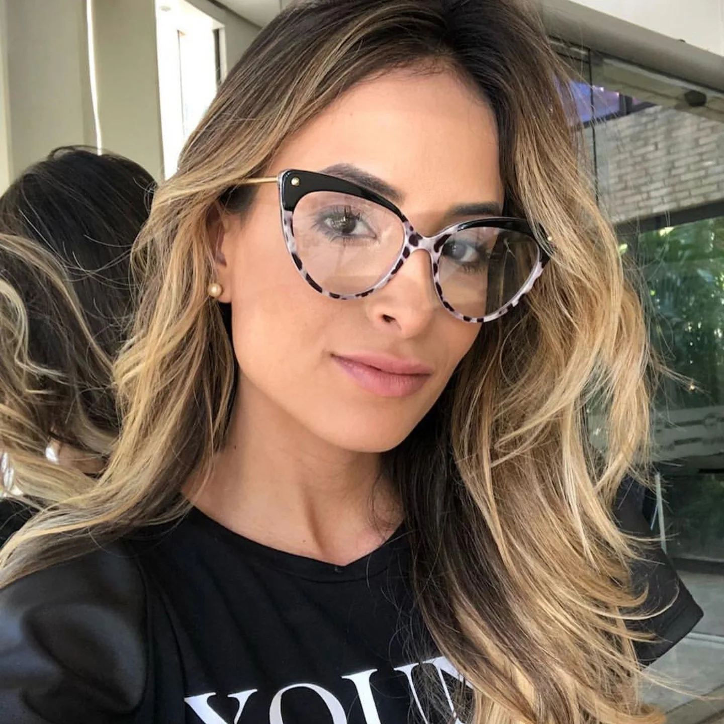 45651 Cat Eye Glasses Frames Plastic titanium Women Trending Rivet Styles Optical Fashion Computer Glasses