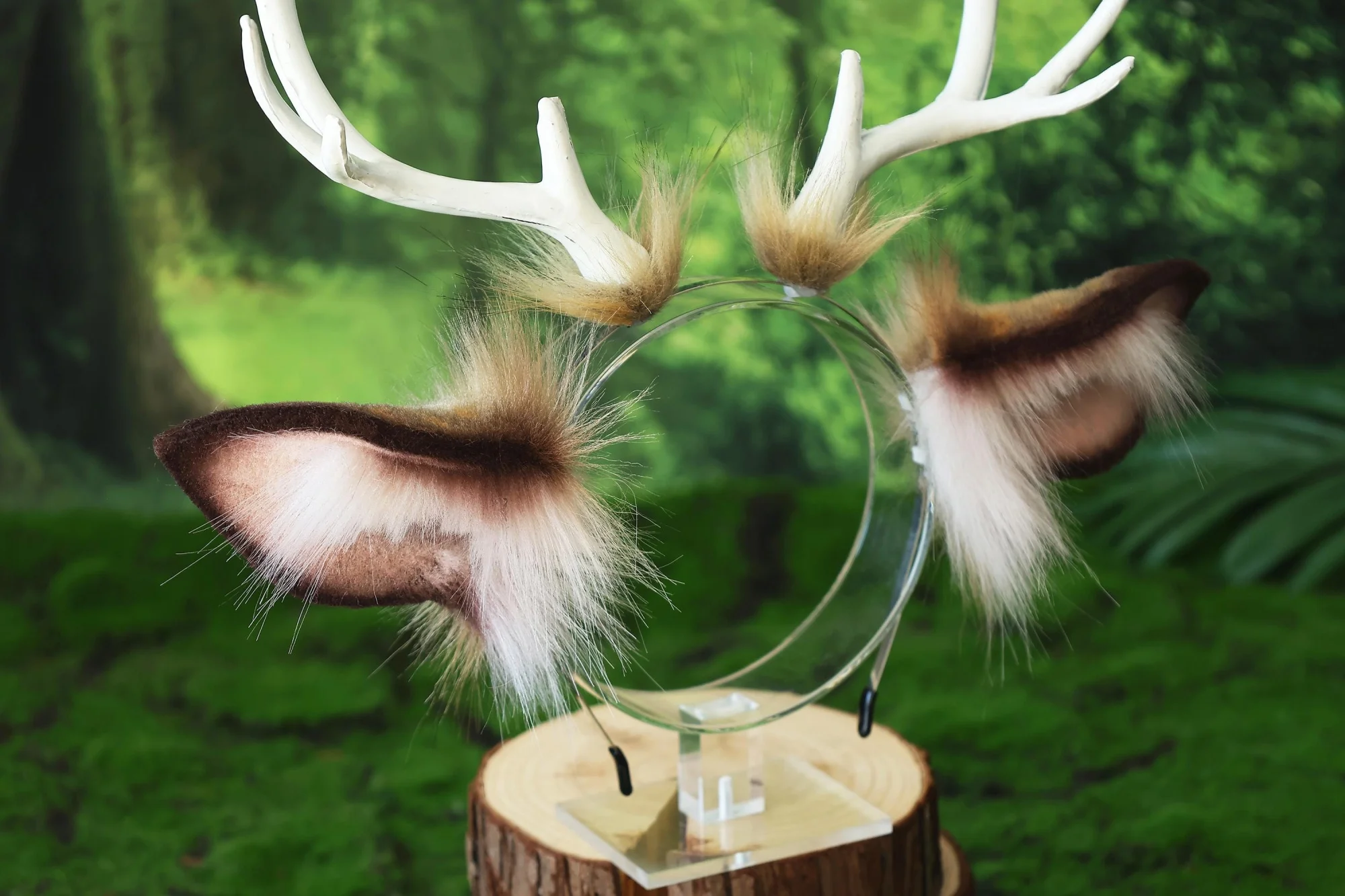 Brown deer ears with antlers accessories costume, plush realistic animal ears and tail, anime party cute pet role-playing 3