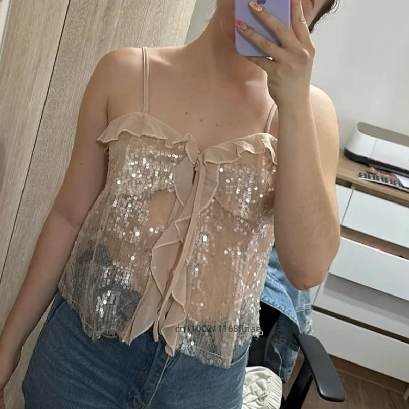 Les nouveaux vêtements de danse de rue pour femmes sont à la mode, simples, polyvalents, danse de rue décontractée, haut à bretelles à paillettes Hip-hop