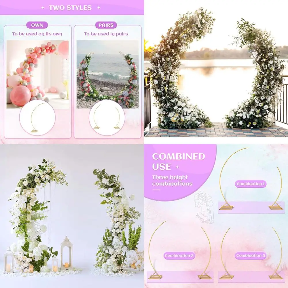 

Gold Curved Arch Stands for Wedding, Birthday, and Special Events (6.7FT & 5.8FT)