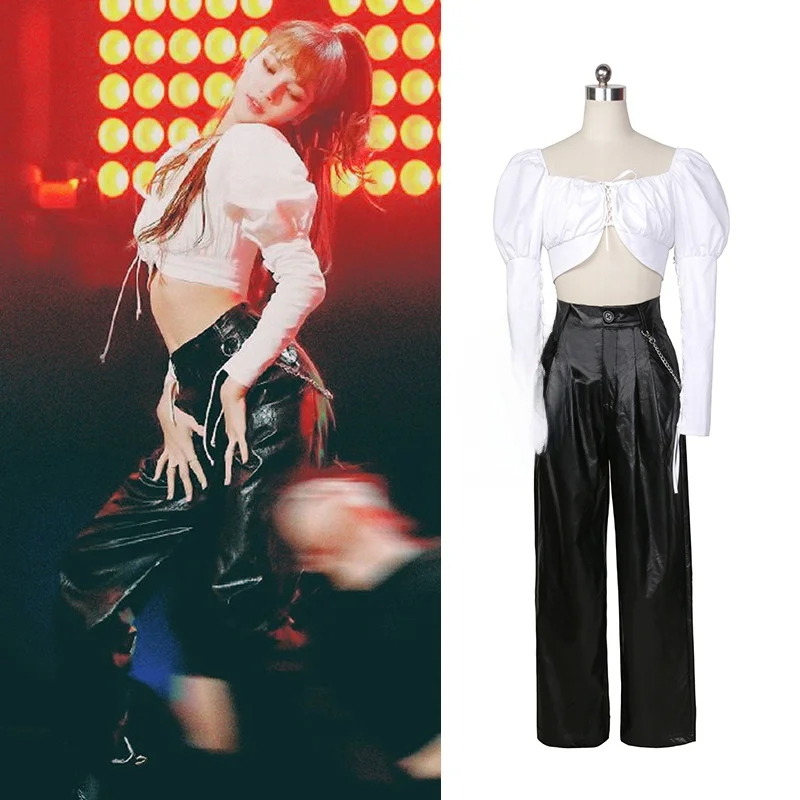 

Lisa Youthful Jazz Dance Hip Hop Performance Crop Top And Leather Pants Workwear Style Fashionable Women's Outfit