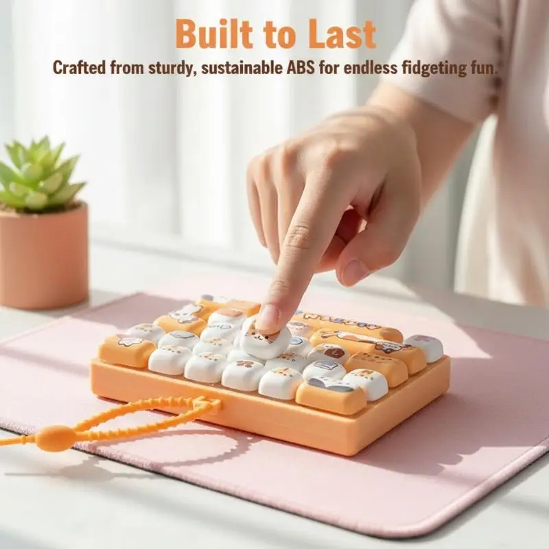 Mini Keyboard Fidget Sensory Toy Cute Cartoon Animal Prints with Lanyard Perfect for Long Trips Office Stress Relief