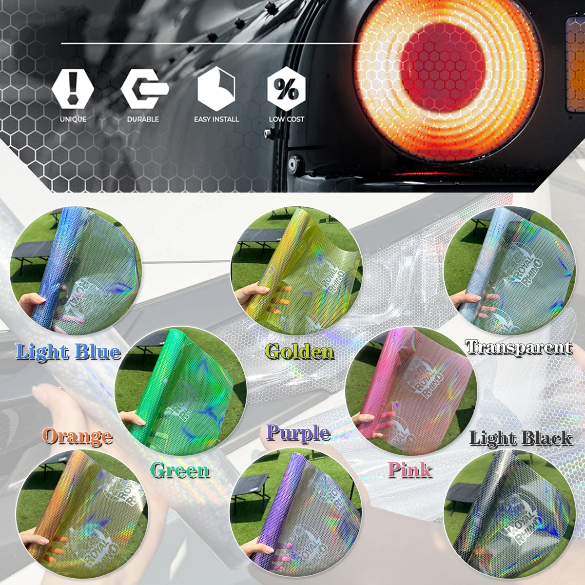 Car Headlight Sticker Honeycomb Laser Protection Self-Adhesive Color Chang Film Car Motorcycle Headlight Coloring Car parts