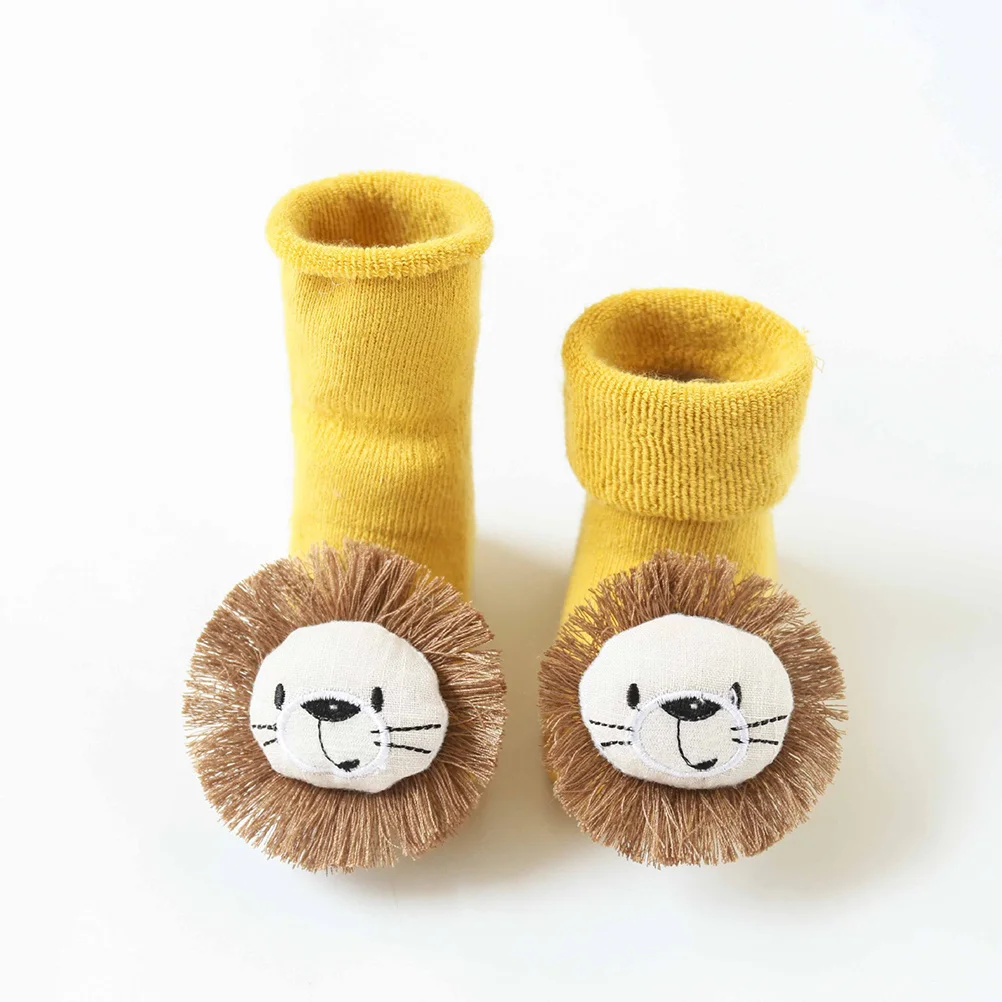 

1Pair Anti-Slip Baby Floor Socks Winter Newborn Thickened Socks Cartoon Design Yellow Size M 1-3 Years for Kids Toddler
