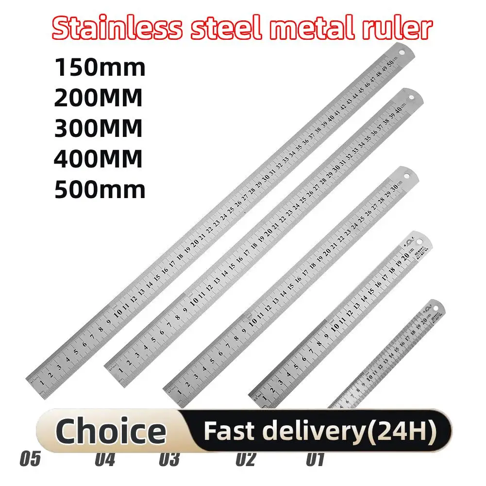 Stainless Steel Metal Straight Ruler Precision Double Sided Precision Measuring Tool Scale Metric Ruler Accessories 15-40cm