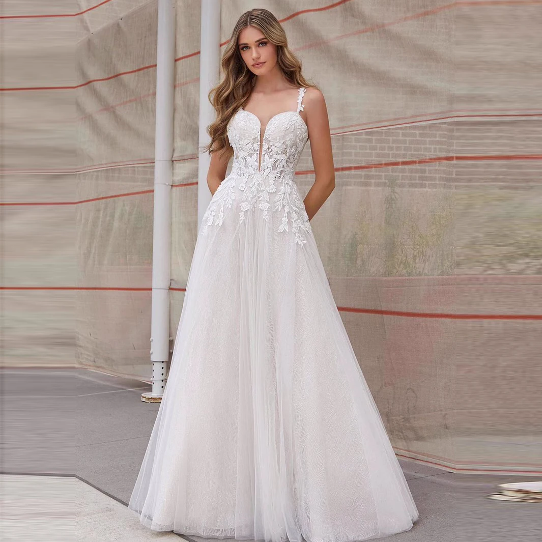 Elegante Lace A-Line Appliqued vestidos de casamento, querida Ball Gown, Strapless, Plus Size