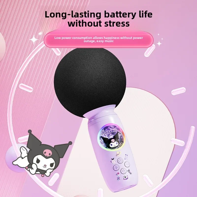 Sanrio kuromi mini máquina de karaokê para crianças e adultos portátil alto-falante microfone sem fio para casa ktv presentes de aniversário