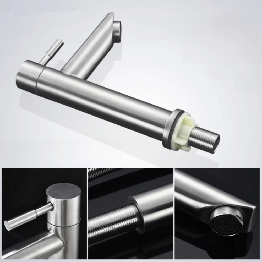 

Sink Tap Bathroom Basin Faucet Single Handle Brushed Stainless Steel Water Tap Rotary Switch Rust-proof Bathroom Faucet