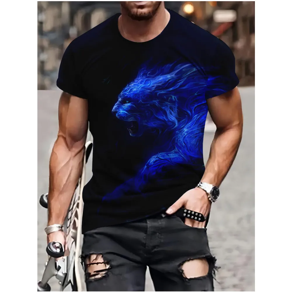 

Футболка мужская приталенная с круглым вырезом, модная уличная одежда с принтом головы леопарда, повседневный топ с коротким рукавом, цвет черный/синий