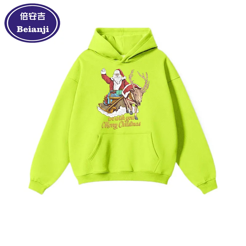 Beianji  Christmas men's hoodie casual long sleeve thick pullover men's and women's Elk old cartoon 3D printed pullover