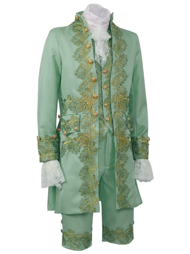 Disfraz de Rey Príncipe victoriano de lujo para hombres adultos, Top, chaleco, chaqueta, abrigo, Blazer, traje de escenario, traje de Cosplay, pantalones, corbata Jabot