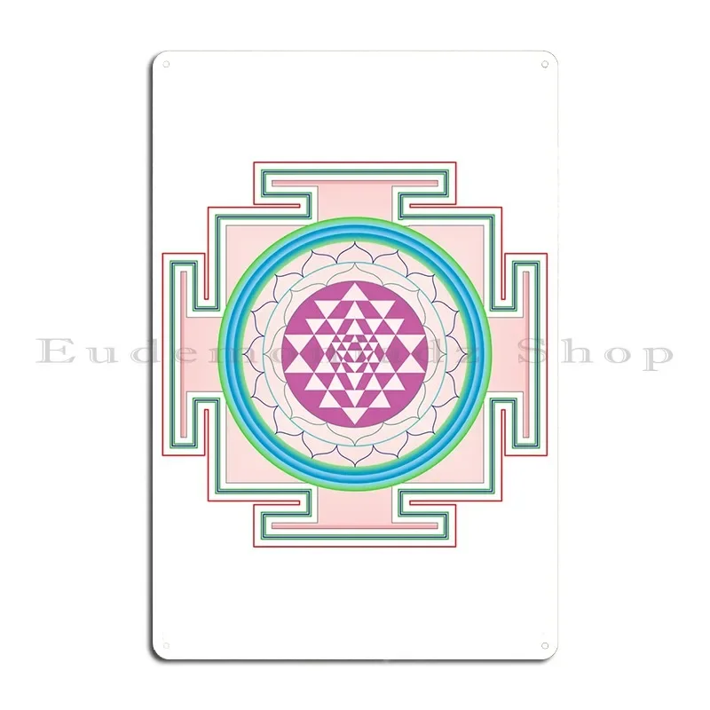 Sri Yantra Sacred Geometry Art Design Pink Metal Sign Mural Wall Decor Mural Create Mural Tin Sign Poster