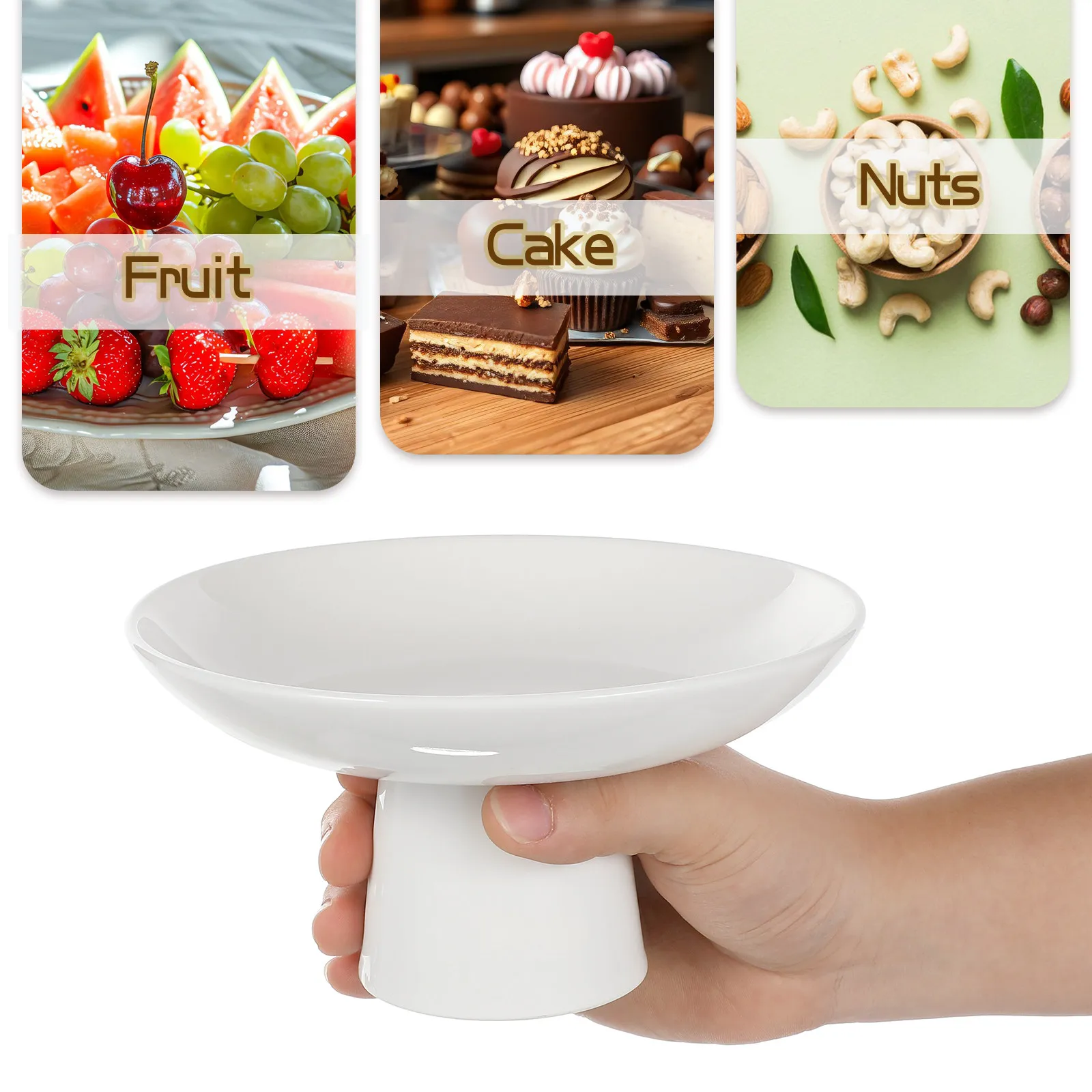 Pedestal Fruit Bowl Ceramic Decorative Serving Platter Smooth Surface Sturdy Base for Table Setting Tea Party Family Dinner