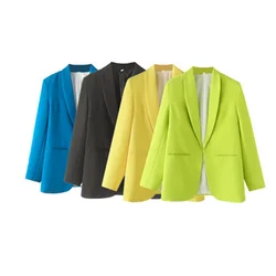 PB&ZA2024 Spring New Women's Fashion and Elegance Commuting Versatile Green Fruit Collar Solid Color Suit Coat