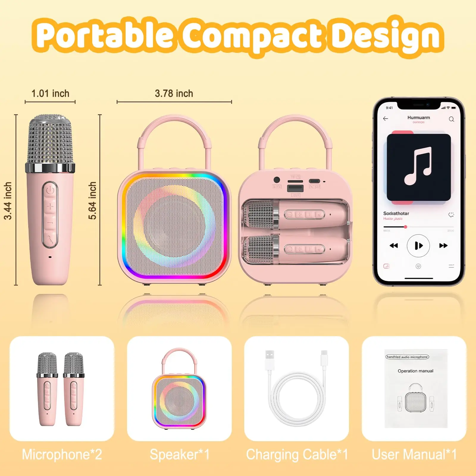 ماكينة كاريوكي صغيرة من Haomuren للأطفال والبنات محمولة الكل في واحد مكبر صوت كاريوكي بلوتوث مع ميكروفونين لهدايا ألعاب الحفلات المنزلية #6