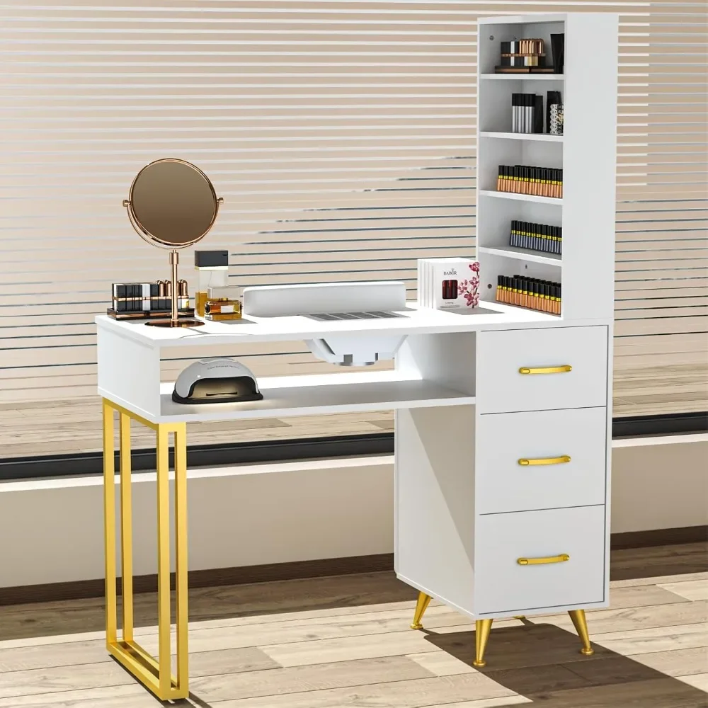 

Manicure Table Nail Desk w/Electric Dust Collector, Versatile Manicure Station for Nail Tech, Includes Wrist Cushion, Storage