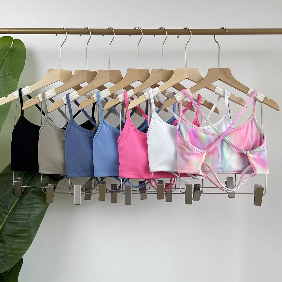  Women's Cross Back Sports Bra Shock Resistant Gathered Sexy Gym Running Bra Summer Yoga Vest Outdoor Comfortable Fitness Wear 