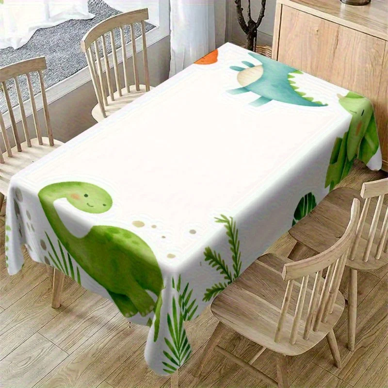 Cartoon Dino Tablecloth,Cute Dinosaur Green Fern Print Waterproof Rectangular Cover for Playroom Preschool Activity Table Decor