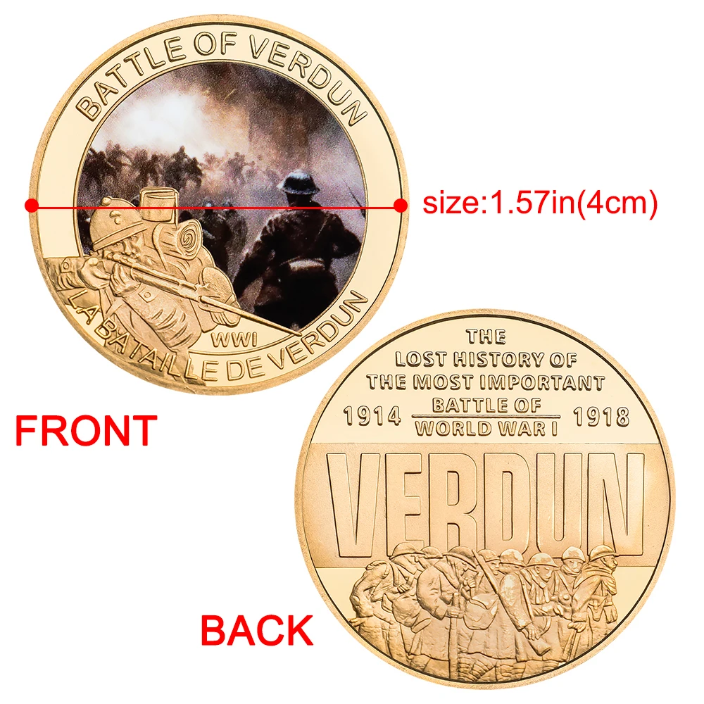 5Pcs WWI Battle of Verdun Commemorative Coin Set Gold Plated Color Printed Military History Challenge Coins for Military Fans