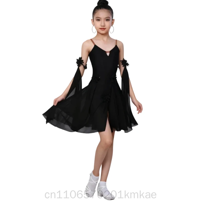 新しい子供タッセルラテンダンスドレス女の子チャチャサンバタンゴ社交ルンバ服スリング女の子競技パフォーマンス衣装