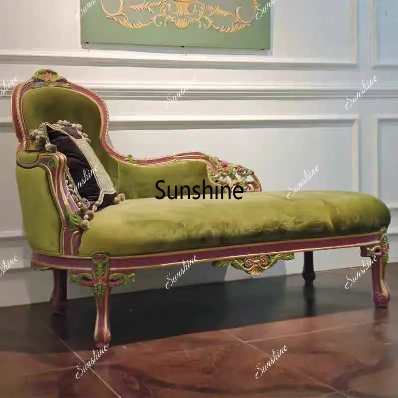 French court solid wood carving flower sofa chair velvet bedroom leisure